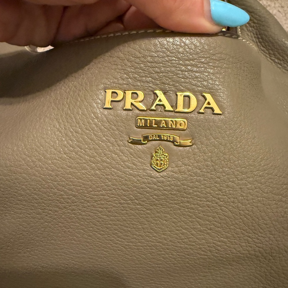 Prada Leather Hobo Shoulder Bag Taupe with Gold Hardware - Picture 9 of 10